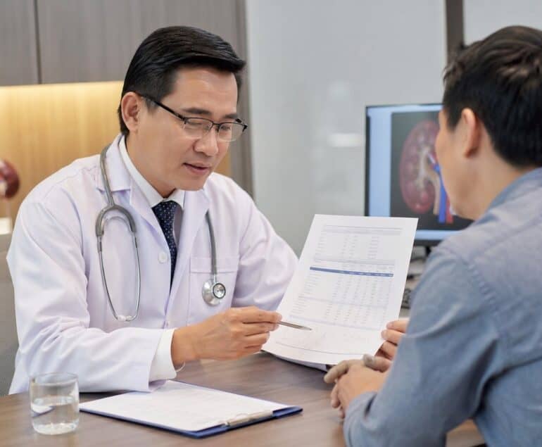Nephrology consultation in Seremban reviewing kidney function results